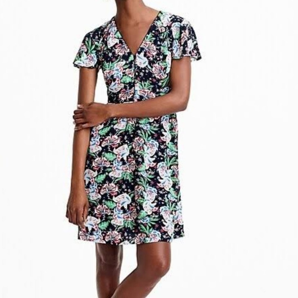 J. Crew Island Floral Viscose Short Sleeve Multi Casual Dress Size 6